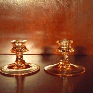 Pair of Pink Vintage Depression Glass Candlestick Holders